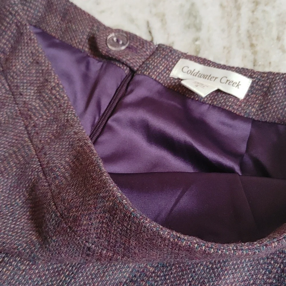 NWOT Coldwater Creek Violet Wool Mix Top-Stitched Tweed Skirt Size 4